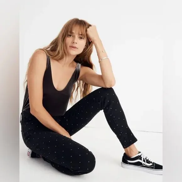 Madewell Black 9 Mid-Rise Skinny Jeans: Metallic Dot Edition